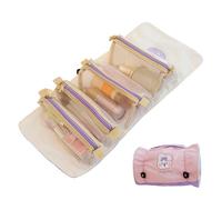 Makeup Bag, Hangable Cosmetic Travel Organizer, Versatile 4 in 1 Roll Up Detachable Foldable Toiletry Bags, Compact Design with Handle Portable Ideal for Women and Travel Use