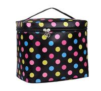 Makeup Bag Large Capacity, Square Handle Cosmetic Bag, Colorful Dots Makeup Organizer, Zipper Pouch Makeup Case, Makeup Bag With Compartments, Cosmetic Organizer Case, Beauty Storage Bag, Negro ,