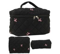 Makeup Bag Set, Soft Toiletry Organizer, Quilted Cosmetic Bag, Travel Toiletry Bag, Women Makeup Organizer, Cotton Travel Bags, Travel Toiletry Set for Women, Cosmetic Bag for Travel, Negro,