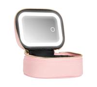Makeup Bag with Light Up Mirror - 5.91 Inch Cosmetic Case | PU Leather Vanity - Travel Toiletry Pouch, USB Charging LED Light Organizer Is Ideal for On The Go Train Ride Pool Parties