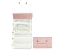 Makeup Brush Bag Pouch, Foldable Travel Makeup Organizer, Portable Toiletry Bag with 4 Removable Zippered Clear Pouches for Women’s Bathroom, Shower 54x23.5x1cm