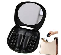 Makeup Brush Kit, 6-Piece Portable Cosmetic Tool Set, Cat-Shaped Storage Box with Mirror, Travel-Friendly Beauty Basics for Daily Use, Birthdays, and Gift, Black