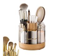 Makeup Brush Organizer - 6-Slot Rotating Detachable Stand, Cosmetics Vanity Holder | Makeup Brush Storage for Nail Gel Lipstick Perfume and Desk Vanity Display, madera natural, Consulte la descripción