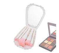 Makeup Brushes with Mirrors, Portable Cosmetic Kit, 6X Foundation Brush Set, Built-in Mirror Case, Soft Bristles, Compact Storage, Perfect for Travel, Vanity Use, 4.7x3.5x1.1 inches