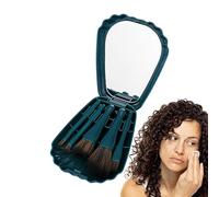 Makeup Brushes with Mirrors, Portable Cosmetic Kit, 6X Foundation Brush Set, Built-in Mirror Case, Soft Bristles, Compact Storage, Perfect for Travel, Vanity Use, 4.7x3.5x1.1 inches