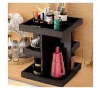 Makeup Organizer Stand, 3 Tier Large Capacity Wooden Cosmetics Rack, Desktop Perfume Display Holder, Nightstand Organizer Shelf with 360° Rotate(Black)