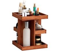 Makeup Organizer Stand, 3 Tier Large Capacity Wooden Cosmetics Rack, Desktop Perfume Display Holder, Nightstand Organizer Shelf with 360° Rotate(Brown)