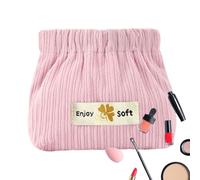 Makeup Pouch - Corduroy Fabric Case, Mini Elastic Closure Organizer, Long Lasting Stylish Carry Bag | Multipurpose Hair Accessories Jewelry Cotton Swab Storage for Women Travel Bathroom Desk