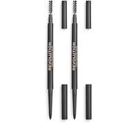 Makeup Revolution, Precise Brow Pencil, Lápiz de cejas de doble punta y pincel en espiral, punta fina, marrón oscuro, 9g (Paquete de 2)