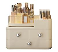 Makeup Storage Case, Cosmetic Organizer Box, Removable Bin Dividers, Built-In Drawer Feature, Sturdy Compact Design, Ideal for Work, Sink Area, Vanity, Home Bathroom and Desk Organization