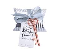 Makhry 50pcs Favor de la Boda Souvenir Gift Set Almohada Candy Box Vintage Skeleton Key Abrebotellas Escort Gracias Etiqueta French Ribbon (Oro Rosa)