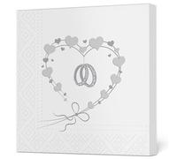 Maki Servilletas de 3 capas de papel de seda de decoupage, 33 x 33 cm, paquete de 20 anillos de boda en plata de corazón