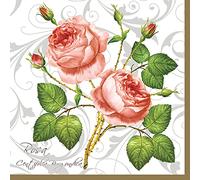 Maki Servilletas de papel de seda de 3 capas con diseño de rosas para decoupage, 33 x 33 cm, paquete de 20 (rosa cientifolia blanca)