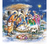 Maki Servilletas decorativas de papel de seda de 3 capas con temática navideña, 33 cm x 33 cm, paquete de 20 unidades (Sagrada Familia)