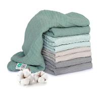 MAKIAN Pack de 8 Muselinas Bebé Algodón 70x70 cm | Gasas para Recién Nacidos Multiusos - Certificadas Oeko-Tex® - Paños Premium de Doble Tejido - Salvia