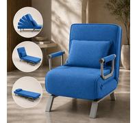 Makika Sillón Sofá Cama Plegable Reposabrazos Tumbona Reclinable Relax Azul