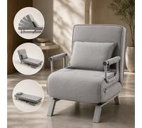 Makika Sillón Sofá Cama Ted 3en1 Plegable con Reposabrazos - Respaldo Ajustable - Almohada incluida - hasta 200 kg - Ajustable Tumbona Reclinable Sillón Relax en Gris