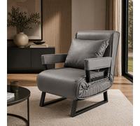 Makika Sillón Sofá Cama Rio 4en1 PU Plegable Con Reposabrazos - Respaldo Ajustable - Almohada Incluida - Hasta 200 kg - Tumbona Reclinable Relax en Gris