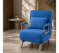 Makika Sillón Sofá Cama Ted 3en1 Plegable con Reposabrazos - Respaldo Ajustable - Almohada incluida - hasta 200 kg - Ajustable Tumbona Reclinable Sillón Relax en Azul