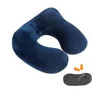 Makimoo Almohada inflable de viaje, almohada de cuello para viajes, aviones, coches y oficinas con bolsa de transporte compacta, funda lavable de terciopelo suave, ideal para adultos que duermen (azul