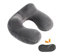 Makimoo Almohada inflable de viaje, almohada de cuello para viajes, aviones, coches y oficinas con bolsa de transporte compacta, funda lavable de terciopelo suave, ideal para adultos que duermen (gris