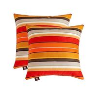 Makimoo Pack de 2 fundas de cojín decorativas para interiores y exteriores, decoración del hogar, sofá o cama (rayas naranjas y rojas, 45 x 45 cm)