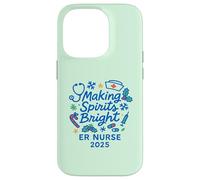 Making Spirits Bright ER Nurse 2025 Navidad Festiva Carcasa para iPhone 14 Pro