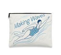 Making Waves - Bolsa de maquillaje vintage retro para mujer, organizador portátil de lona con cremallera, bolsa de aseo de viaje de verano, Crema, 7x9 Inch, Olas