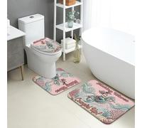 Making Waves - Tapete de baño de secado rápido, diseño de coral de sirena, absorbente, antideslizante, tapete de ducha lavable de franela costera de verano, juego de 3 piezas
