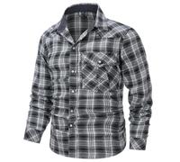 MakingDa Camisa casual de franela a cuadros para hombre, de manga larga, ajuste regular, con botones a presión, con bolsillos, Negro, L