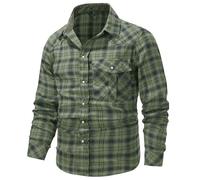 MakingDa Camisa casual de franela a cuadros para hombre, de manga larga, ajuste regular, con botones a presión, con bolsillos, verde, L
