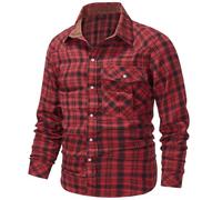 MakingDa Camisa casual de franela a cuadros para hombre, de manga larga, ajuste regular, con botones a presión, con bolsillos, rosso, L