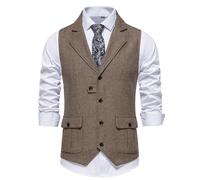 MakingDa Chaleco de hombre sin mangas con cuello en V de tweed y bolsillo, L