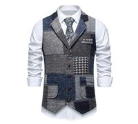 MakingDa Chaleco de traje para hombre, casual, vintage, patchwork, ajustado, cuello en V, con bolsillo, azul oscuro, XL