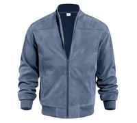MakingDa Chaqueta bomber de ante para hombre, elegante, casual, vintage, cortavientos con bolsillos, azul claro, M