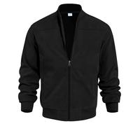 MakingDa Chaqueta bomber de ante para hombre, elegante, casual, vintage, cortavientos con bolsillos, Negro, M