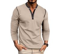 MakingDa Henley Camiseta Manga Larga Hombre Slim Fit Botones Deportiva Camisa Regular Muscle Fit Sudadera Casual Clásico Sólido Elastano Vintage Ligero Basica Shirts Juvenil Caqui M