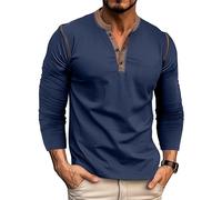 MakingDa Henley Camiseta Manga Larga Hombre Slim Fit Botones Deportiva Camisa Regular Muscle Fit Sudadera Casual Clásico Sólido Elastano Vintage Ligero Basica Shirts Juvenil Azul Naval XL