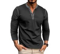 MakingDa Henley Camiseta Manga Larga Hombre Slim Fit Botones Deportiva Camisa Regular Muscle Fit Sudadera Casual Clásico Sólido Elastano Vintage Ligero Basica Shirts Juvenil Negro M
