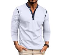 MakingDa Henley Camiseta Manga Larga Hombre Slim Fit Botones Deportiva Camisa Regular Muscle Fit Sudadera Casual Clásico Sólido Elastano Vintage Ligero Basica Shirts Juvenil Blanco XXL