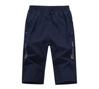 MakingDa Pantalones cortos de 3/4 de longitud para hombre, casuales, holgados, por debajo de la rodilla, pantalones cortos largos de tres cuartos con bolsillo con cremallera, X-azul oscuro, L