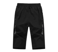 MakingDa Pantalones cortos de 3/4 de longitud para hombre, casuales, holgados, por debajo de la rodilla, pantalones cortos largos de tres cuartos con bolsillo con cremallera, x-negro, XXL