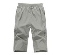 MakingDa Pantalones cortos de 3/4 de longitud para hombre, casuales, holgados, por debajo de la rodilla, pantalones cortos largos de tres cuartos con bolsillo con cremallera, X-gris claro, L