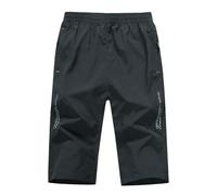 MakingDa Pantalones cortos de 3/4 de longitud para hombre, casuales, holgados, por debajo de la rodilla, pantalones cortos largos de tres cuartos con bolsillo con cremallera, X-gris oscuro, S