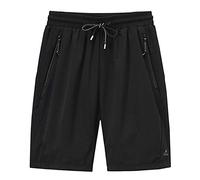 MakingDa Pantalones cortos de malla para hombre, de verano, informales, correr, deportes, cintura elástica, bolsillos con cremallera, Negro, 3XL