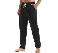 MakingDa Pantalones de chándal para hombre de algodón con cordones para gimnasio, yoga, pantalones elásticos para correr, trabajar, casa, Negro fino., L