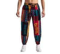 MakingDa Pantalones holgados hippy para hombre, pantalones de harén hippie, de algodón, estampados, para yoga, descanso, 3-4, L