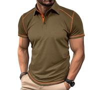 MakingDa Polo Hombre Manga Corta Bloques de Color Cuello en V Clásico Músculo Botones Lisa Verano Elastano Poloshirt Slim Golf Clásico Suave Ligero Casual Deporte Adolescentes Camisetas Caqui M