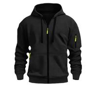 MakingDa Sudadera con capucha para hombre, con cremallera, bolsillo, manga larga, con puños, de forro polar, ajustada, casual, color negro, talla S, Negro, S