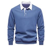 MakingDa Sudaderas Hombres sin Capucha Polo Cuello Manga Larga Pullover Sweatshirt Invierno Cálidos Basica Sudadera Color Puro Termica Jersey Casual Trabajo Básico Pull-Over Camisa Azul Vaquero L
